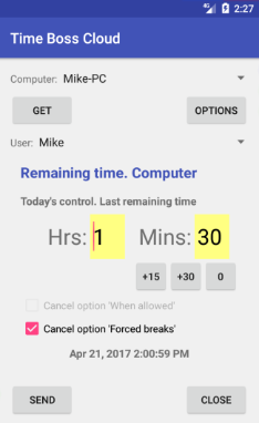 Time Boss Cloud for Android, parental control software remote control